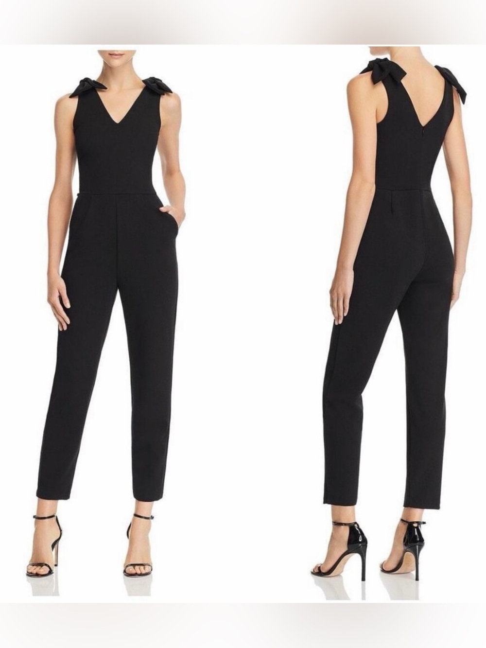 Aqua Black V-Neck Tie-Shoulder Jumpsuit
